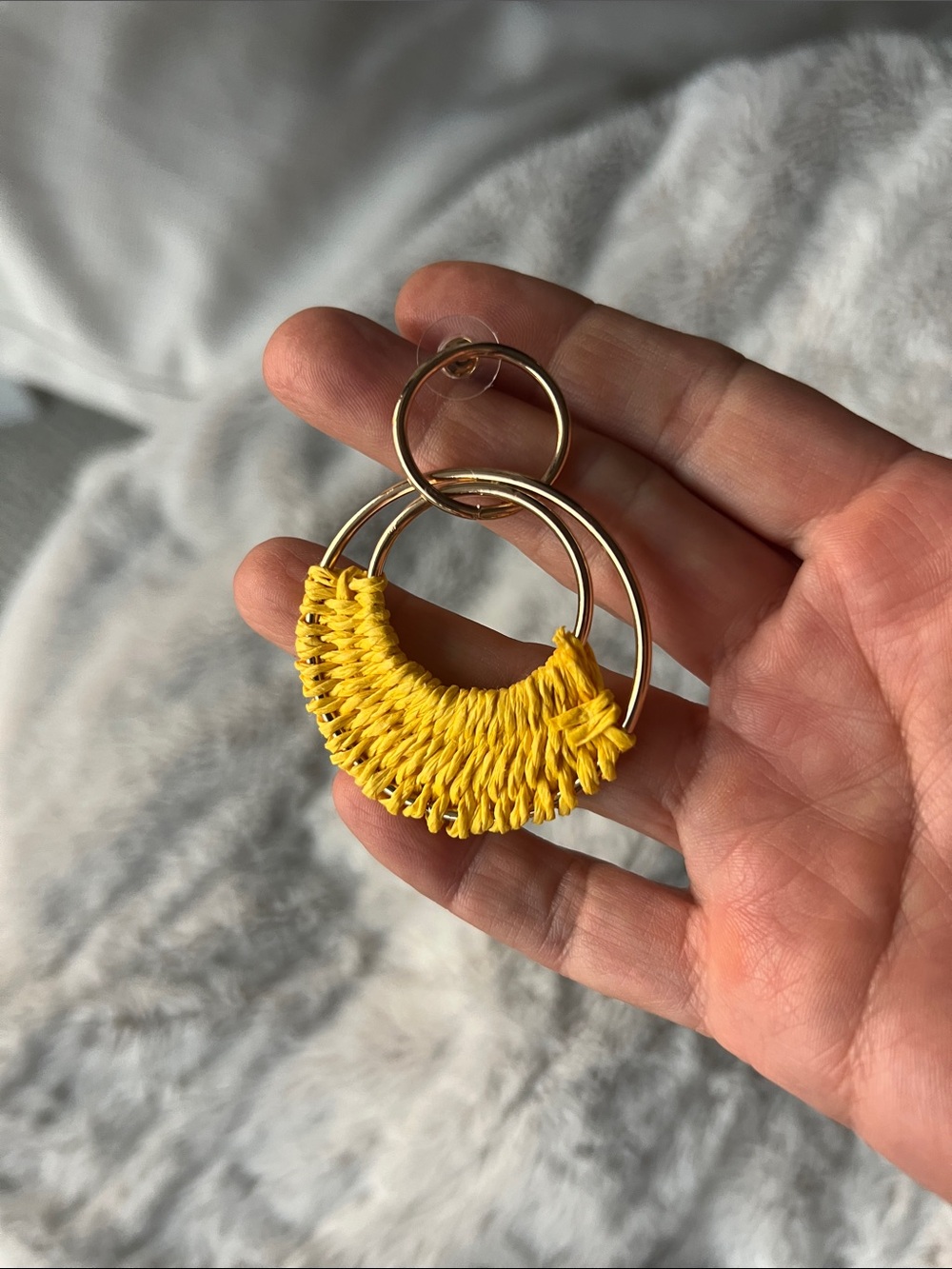 Yellow Thread Wrapped Hoop Earrings - Picture 4 of 4